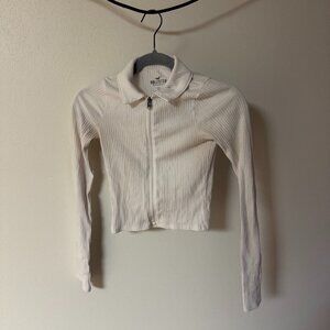 Hollister White Ribbed Zip Up